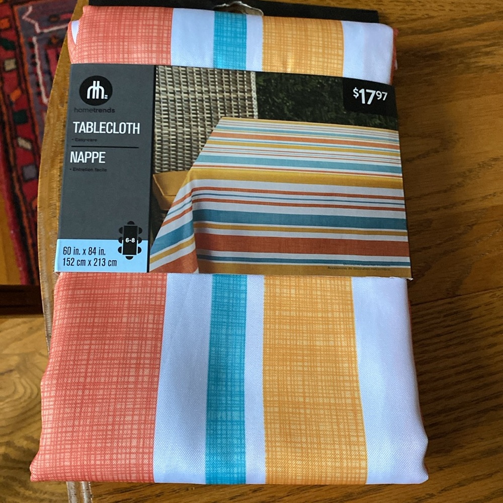 Hometrends striped tablecloth.